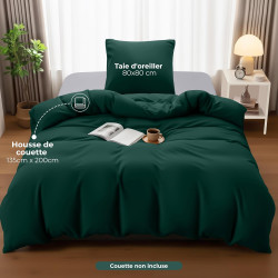 Utopia Bedding Housse de Couette 1 Personne 135x200 cm avec 1 Taie d'oreiller 80x80 cm (Émeraude)- Parure de lit 1 Personne 135 