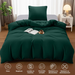 Utopia Bedding Housse de Couette 1 Personne 135x200 cm avec 1 Taie d'oreiller 80x80 cm (Émeraude)- Parure de lit 1 Personne 135 