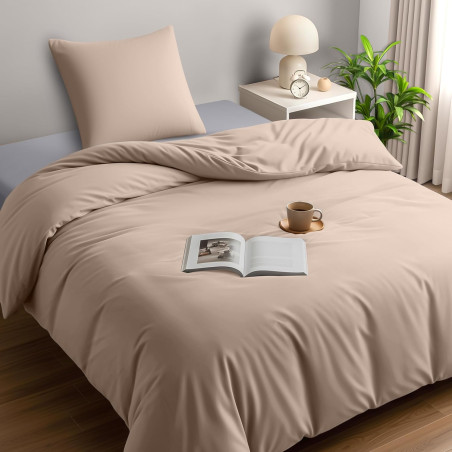 Utopia bedding housse de couette 1 personne 135x200 cm avec 1 taie d'oreiller 80x80 cm (beige) - parure de lit 1 personne 135 x 