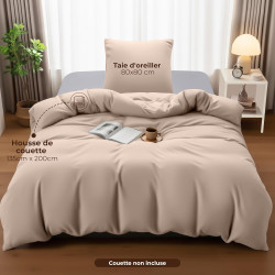 Utopia bedding housse de couette 1 personne 135x200 cm avec 1 taie d'oreiller 80x80 cm (beige) - parure de lit 1 personne 135 x 