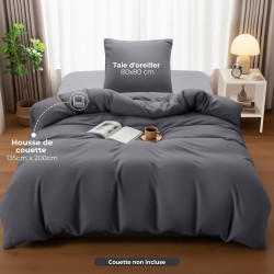 Utopia Bedding Housse de Couette 1 Personne 135x200 cm avec 1 Taie d'oreiller 80x80 cm (Gris) - Parure de lit 1 Personne 135 x 2