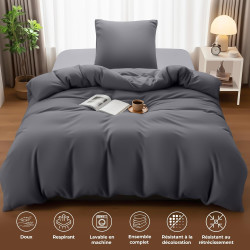 Utopia Bedding Housse de Couette 1 Personne 135x200 cm avec 1 Taie d'oreiller 80x80 cm (Gris) - Parure de lit 1 Personne 135 x 2