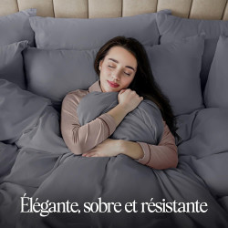 Utopia Bedding Housse de Couette 1 Personne 135x200 cm avec 1 Taie d'oreiller 80x80 cm (Gris) - Parure de lit 1 Personne 135 x 2