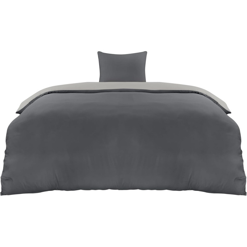 Utopia Bedding Housse de Couette 1 Personne 135x200 cm avec 1 Taie d'oreiller 80x80 cm (Gris Foncé/Gris Clair) - Parure de lit -