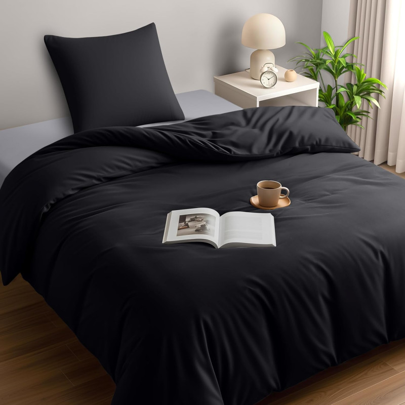 Utopia Bedding Housse de Couette 1 Personne 135x200 cm avec 1 Taie d'oreiller 80x80 cm (Noir) - Parure de lit 1 Personne 135 x 2