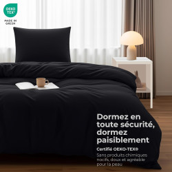 Utopia Bedding Housse de Couette 1 Personne 135x200 cm avec 1 Taie d'oreiller 80x80 cm (Noir) - Parure de lit 1 Personne 135 x 2