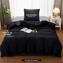 Utopia Bedding Housse de Couette 1 Personne 135x200 cm avec 1 Taie d'oreiller 80x80 cm (Noir) - Parure de lit 1 Personne 135 x 2