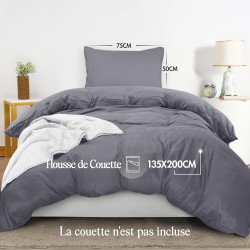 Utopia Bedding Housse de Couette 1 Personne 135x200 cm avec 1 Taie d'oreiller 50x75 cm (Gris) - Parure de lit 1 Personne 135 x 2