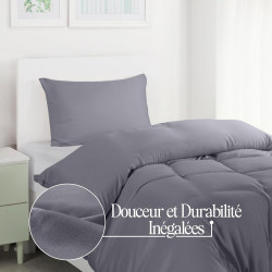 Utopia Bedding Housse de Couette 1 Personne 135x200 cm avec 1 Taie d'oreiller 50x75 cm (Gris) - Parure de lit 1 Personne 135 x 2