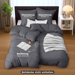 Utopia Bedding Housse de Couette 2 Personne 135x200 cm avec 2 Taie d'oreiller 80x80 cm (Gris) - Parure de lit 2 Personne 135 x 2