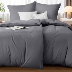 Utopia Bedding Housse de Couette 2 Personne 135x200 cm avec 2 Taie d'oreiller 80x80 cm (Gris) - Parure de lit 2 Personne 135 x 2