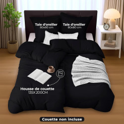Utopia Bedding Housse de Couette 2 Personne 135x200 cm avec 2 Taie d'oreiller 80x80 cm (Noir) - Parure de lit 2 Personne 135 x 2