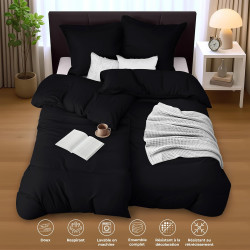 Utopia Bedding Housse de Couette 2 Personne 135x200 cm avec 2 Taie d'oreiller 80x80 cm (Noir) - Parure de lit 2 Personne 135 x 2