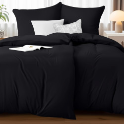 Utopia Bedding Housse de Couette 2 Personne 135x200 cm avec 2 Taie d'oreiller 80x80 cm (Noir) - Parure de lit 2 Personne 135 x 2