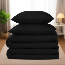 Utopia Bedding Housse de Couette 2 Personne 135x200 cm avec 2 Taie d'oreiller 80x80 cm (Noir) - Parure de lit 2 Personne 135 x 2