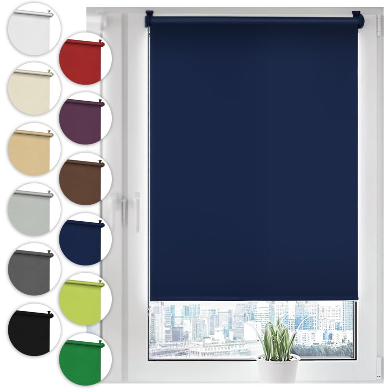 Sonello Store occultant Klemmfix sans percage50cm x 100cm Bleu Foncé, Store Enrouleur Opaque pour fenêtres et Portes, Fixation a