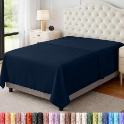 Utopia Bedding Drap Plat – 1 pièce (lit Simple, Bleu Marine) – Tissu en Microfibre brossée Douce – Résistant au rétrécissement e