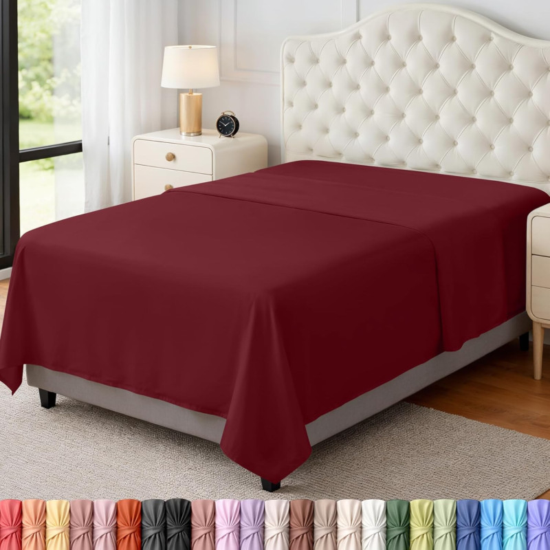 Utopia Bedding Drap Plat – 1 pièce (lit Simple, Bordeaux) – Tissu en Microfibre brossée Douce – Résistant au rétrécissement et à