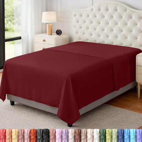 Utopia Bedding Drap Plat – 1 pièce (lit Simple, Bordeaux) – Tissu en Microfibre brossée Douce – Résistant au rétrécissement et à