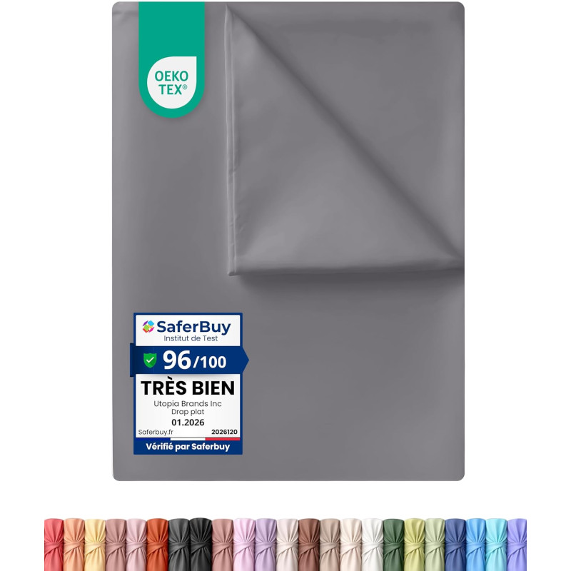 Utopia Bedding - Drap Plat sans élastique - 167 x 243 cm - Certifié Oeko-TEX - Polyester brossé Doux - Microfibre - Drap Plat - 