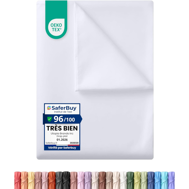 Utopia Bedding - Drap Plat sans élastique - 167 x 243 cm - Certifié Oeko-TEX - Polyester brossé Doux - Microfibre - Drap Plat - 