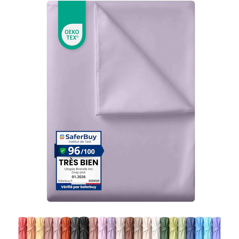Utopia Bedding - Drap Plat sans élastique - 270 x 290 cm - Certifié Oeko-TEX - Polyester brossé Doux - Microfibre - Drap Plat - 
