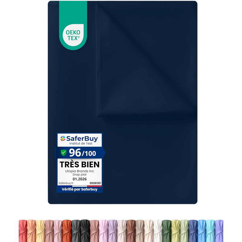 Utopia Bedding - Drap Plat sans élastique - 167 x 243 cm - Certifié Oeko-TEX - Polyester brossé Doux - Microfibre - Drap Plat - 