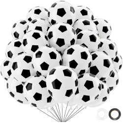 QIFU Ballons Et Football Imprimés,50 Ballon Noir Et Blanc Anniversaire Latex Pour Enfant Decoration Anniversaire Foot Coupe Du M