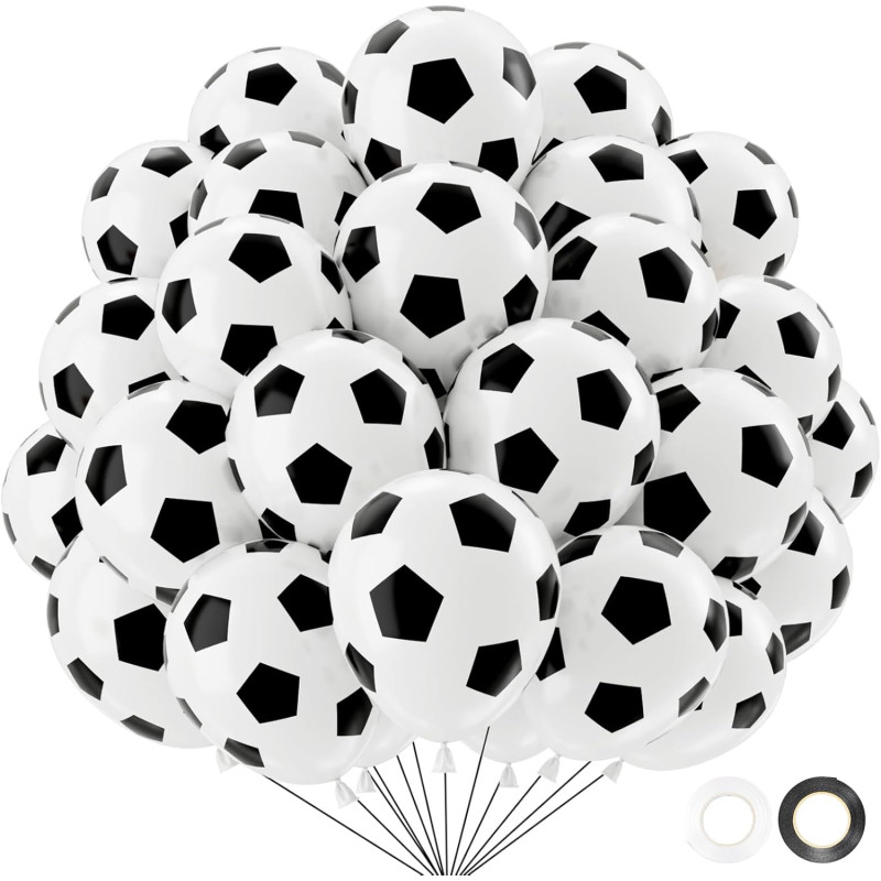 QIFU Ballons Et Football Imprimés,50 Ballon Noir Et Blanc Anniversaire Latex Pour Enfant Decoration Anniversaire Foot Coupe Du M