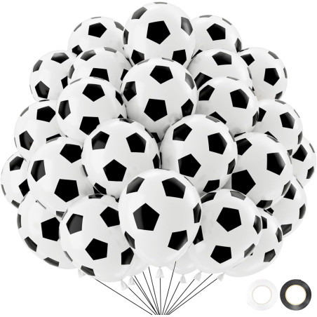 QIFU Ballons Et Football Imprimés,50 Ballon Noir Et Blanc Anniversaire Latex Pour Enfant Decoration Anniversaire Foot Coupe Du M