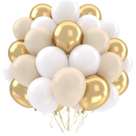 Ballons anniversaire beige, 50pcs ballons beige sable blanc or ballon communion anniversaire,bapteme fiançailles mariage boheme 