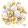 Ballons Anniversaire Blanc Et Or,62 Ballon Blanc Métallisés Doré Avec Ballon Confettis Mariage Dorés, Helium Ballons Decoration 