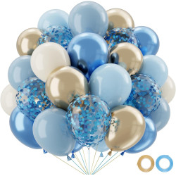 Qifu ballons bleu et blanc or- 52 pièces ballons pastel bleu poussiéreux beige champagne, ballon de baudruche latex helium pour 