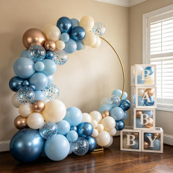 Qifu ballons bleu et blanc or- 52 pièces ballons pastel bleu poussiéreux beige champagne, ballon de baudruche latex helium pour 