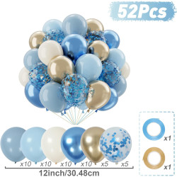 Qifu ballons bleu et blanc or- 52 pièces ballons pastel bleu poussiéreux beige champagne, ballon de baudruche latex helium pour 