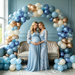 Qifu ballons bleu et blanc or- 52 pièces ballons pastel bleu poussiéreux beige champagne, ballon de baudruche latex helium pour 