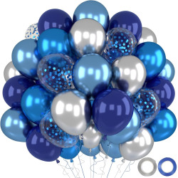 Ballons Anniversaire Bleu Argent, 52 Pièces Ballons Helium Métalliques et Ballon Confettis, Arche Ballon Bleus Argent pour Decor