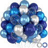 Ballons Anniversaire Bleu Argent, 52 Pièces Ballons Helium Métalliques et Ballon Confettis, Arche Ballon Bleus Argent pour Decor