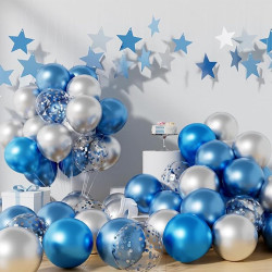 Ballons Anniversaire Bleu Argent, 52 Pièces Ballons Helium Métalliques et Ballon Confettis, Arche Ballon Bleus Argent pour Decor