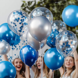 Ballons Anniversaire Bleu Argent, 52 Pièces Ballons Helium Métalliques et Ballon Confettis, Arche Ballon Bleus Argent pour Decor