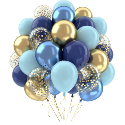 Ballons Anniversaire Bleu Or, Ballons Bleus Marine Or, 62 Pièces Ballon Helium Bleu Métalliques Confetti, Arche Ballon Anniversa
