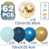 Ballons Anniversaire Bleu Or, Ballons Bleus Marine Or, 62 Pièces Ballon Helium Bleu Métalliques Confetti, Arche Ballon Anniversa