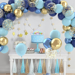 Ballons Anniversaire Bleu Or, Ballons Bleus Marine Or, 62 Pièces Ballon Helium Bleu Métalliques Confetti, Arche Ballon Anniversa