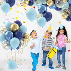 Ballons Anniversaire Bleu Or, Ballons Bleus Marine Or, 62 Pièces Ballon Helium Bleu Métalliques Confetti, Arche Ballon Anniversa