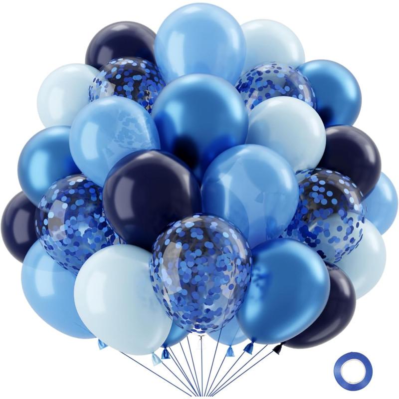 Qifu ballons anniversaire bleu-52 pièces 12 pouces ballon bleu marine macaron bleu pastel et ballon helium bleu métallisés ballo