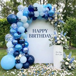 Qifu ballons anniversaire bleu-52 pièces 12 pouces ballon bleu marine macaron bleu pastel et ballon helium bleu métallisés ballo