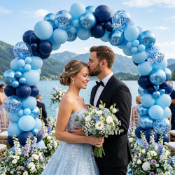 Qifu ballons anniversaire bleu-52 pièces 12 pouces ballon bleu marine macaron bleu pastel et ballon helium bleu métallisés ballo