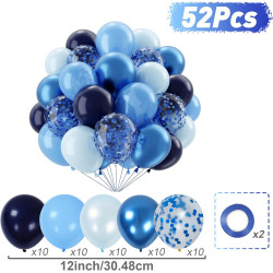 Qifu ballons anniversaire bleu-52 pièces 12 pouces ballon bleu marine macaron bleu pastel et ballon helium bleu métallisés ballo