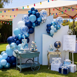 Qifu ballons anniversaire bleu-52 pièces 12 pouces ballon bleu marine macaron bleu pastel et ballon helium bleu métallisés ballo