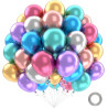 Ballons Anniversaire Métalliques Multicolore, 52 Pièces Ballons Multi-couleurs, Ballon Métalliques avec Bleu Rose Or, Ballon Hel